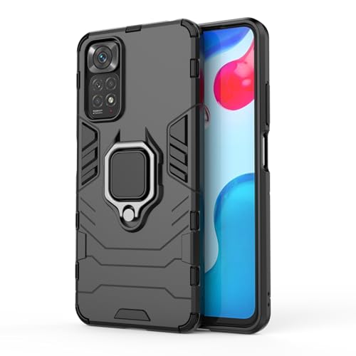 Max Power Digital Hülle für Xiaomi Redmi Note 11/Redmi Note 11s Drehbar Ringhalter Cover Magnet Bumper Handyhülle Case Stoßfest Doppelschichter Schutzhülle Outdoor Shock Absorption Mit Ring (Schwarz) von Max Power Digital