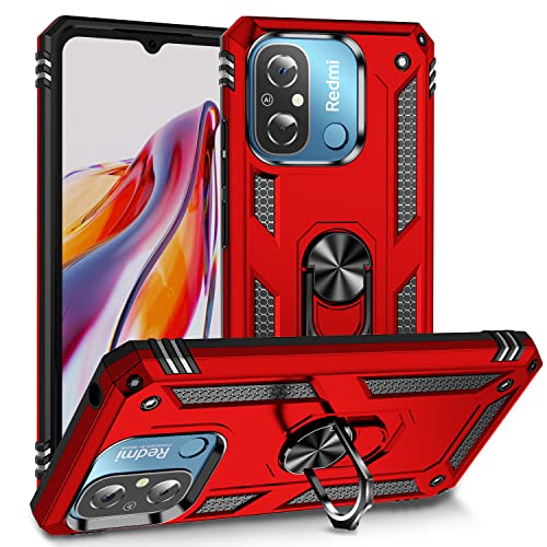 Max Power Digital Hülle für Xiaomi Redmi 12c Standfunktion Drehbar Ringhalter 360 Grad Case Cover Magnet Bumper Handyhülle Outdoor Hart Hardcase Mit Ring (Xiaomi Redmi 12c, Rot) von Max Power Digital