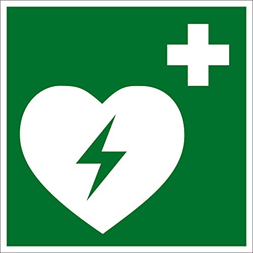 Rettungszeichen - Automatisierter externer Defibrillator - Folie Selbstklebend - Langnachleuchtend - 20 x 20 cm von Max Systems