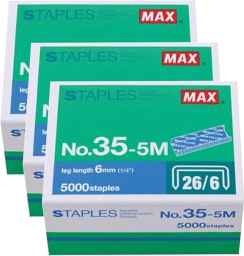 Max 35-5M Standard-Heftklammern für die USA. Beinlänge 6 mm. 3 Boxen mit je 5000 Heftklammern, insgesamt 15000 Heftklammern. 100 Heftklammern/Stick, für uns mit Max HD-50, 0,6 cm Beinlänge. 3 cm C Rown Width Max 35-5M Standard-Heftklammern für die USA. Beinlänge 6 mm. 3 Boxen mit je 5000 Heftklammern, insgesamt 15000 Heftklammern. 100 Heftklammern/Stick, für uns mit Max HD-50, 0,6 cm Beinlänge. 3 cm C Rown Width von Max
