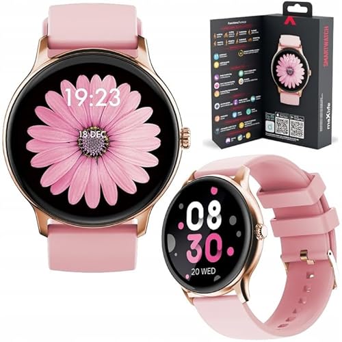 Damen Smartwatch MaxLife MXSW-100 1,28 Zoll Sportband Bluetooth, Musiksteuerung, Schrittzähler etc. IP67, Fitness-Uhr, Herzfrequenzmesser Schlankes Roségold für Android iOS von Maxlife