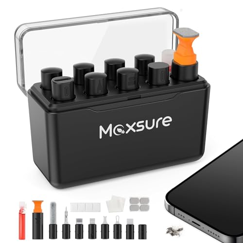 Maxsure 12 in 1 iPhone Renigungsset,multifunktionale Reinigungswerkzeug zur Reinigung von Lightning Port,Lautsprechern und Kopfhörer,Handy Reinigungsset für iphone,Airpods/airpods Hülle/Kamera,schwarz von Maxsure