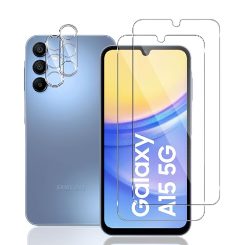 Mayfun Schutzfolie für Samsung Galaxy A15 4G/5G für Panzerglas, [2+2 Stück] Panzerfolie und Kameraschutz, 9H Härte Schutzglas, Anti-Kratzer, Anti-Fall Displayschutzfolie HD Klar Folie von Mayfun