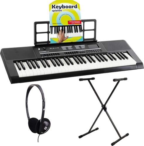 McGrey 6170 BK Akku-Keyboard Schwarz - 61 Tasten-Keyboard mit integriertem Akku - 200 Klänge und Rhythmen - Eingebauter MP3-Player - Set inkl. X-Keyboardständer, Kopfhörer & Keyboardschule - Schwarz von McGrey