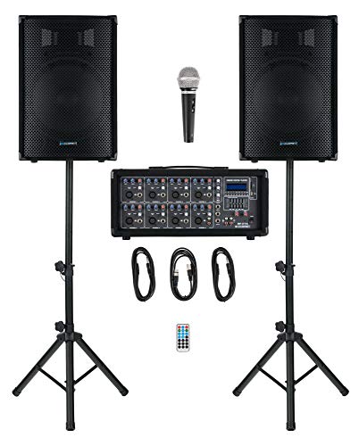 McGrey BP-215 Bandpack PA-Anlage - 8-Kanal Powermixer - digitaler Hall - Bluetooth - USB/SD-Slot - 2-Wege-Lautsprecher mit 15" Woofer und Horn - Inklusive Mikrofon, Stative und Kabel - 150 Watt von McGrey