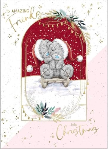 Me To You Tatty Teddy Weihnachtskarte für erstaunliche Freunde, Tatty Teddybären auf Schlitten, 12,7 x 17,8 cm, offizielle Kollektion von Me To You Bear