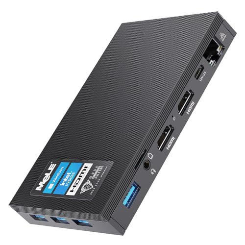 MeLE Quieter3Q Mini-Computer ohne Lüfter mit Celeron N5105 4 GB 128 GB, ausgestattet mit Windows 11 Home und kompatibel mit NVMe M.2 2280 SSDs. Dieser Mikro-PC verfügt über einen HDMI-Ausgang von MeLE