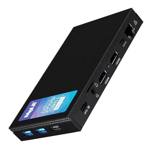 MeLE Quieter4C Lüfterloser Mini PC 16GB DDR4 512GB ROM Micro PC Alder Lake N100(bis zu 3.4GHz) Kleiner Formfaktor PC USB-C 2 X HDMI 4K@60 Desktop-Computer mit DREI Bildschirmen von MeLE