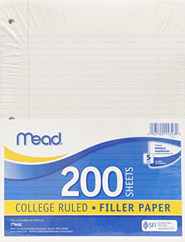 Mead 15326 Filler Paper, College Ruled, 3 Packs Of 200 Sheets = 600 Sheets by Mead von Mead