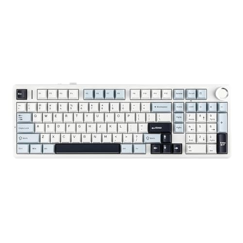 MechLands Aula F99 PRO 96% Mechanical Keyboard, BT5.0/USB-C/2.4GHz Wireless Gaming Keyboard, Hot Swappable Gasket Custom Keyboard mit 8000mAH Batterie, Drehknopf, RGB für Win/Mac (Weiß Blau) von MechLands