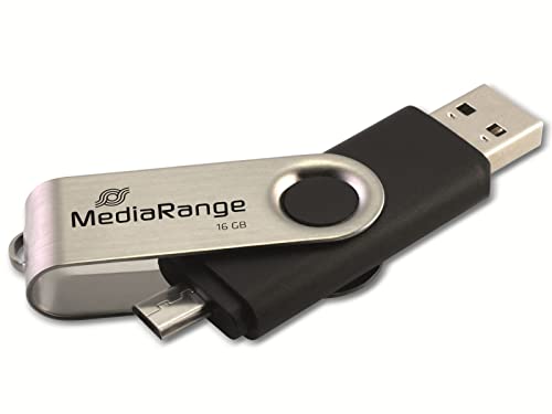 MediaRange USB 2.0 Kombo-Speicherstick 16GB - Combo Flash-Laufwerk mit Micro USB (OTG) Stecker, externe Speichererweiterung mit Lesegeschwindigkeit von bis zu 15 MB/s, Farbe Schwarz von MediaRange