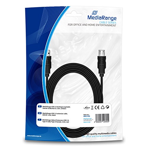 MediaRange USB 2.0 Verlängerungskabel, Stecker A/Buchse A, 5.0m, schwarz, MRCS108 von MediaRange