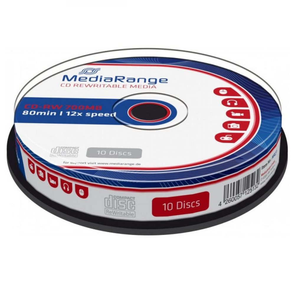 Mediarange CD-Rohling MediaRange MR235 CD-RW 700MB, 80min. 12x Speed, wiederbeschreibbar, 10 von Mediarange
