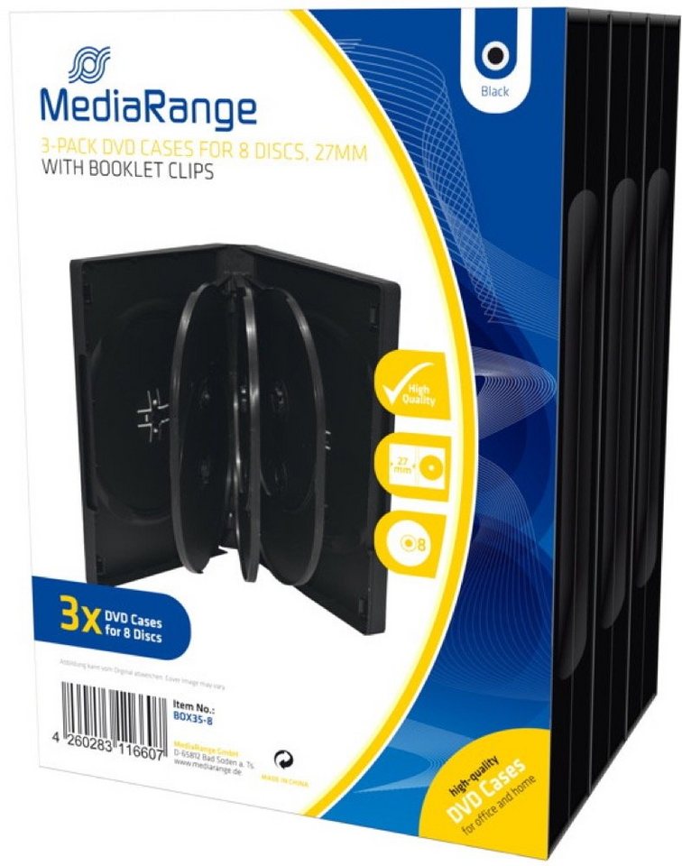 Mediarange DVD-Hülle 3 Mediarange DVD Hüllen 8er Box 27 mm für je 8 BD / CD / DVD schwarz von Mediarange