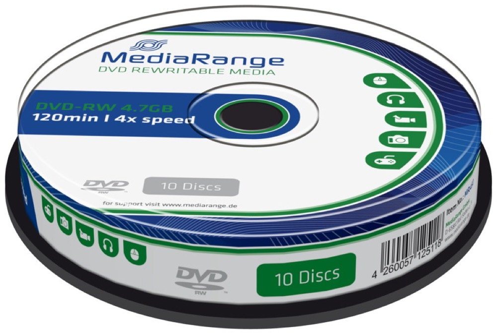 Mediarange DVD-Rohling 10 Mediarange Rohlinge DVD-RW 4,7GB 4x Spindel von Mediarange