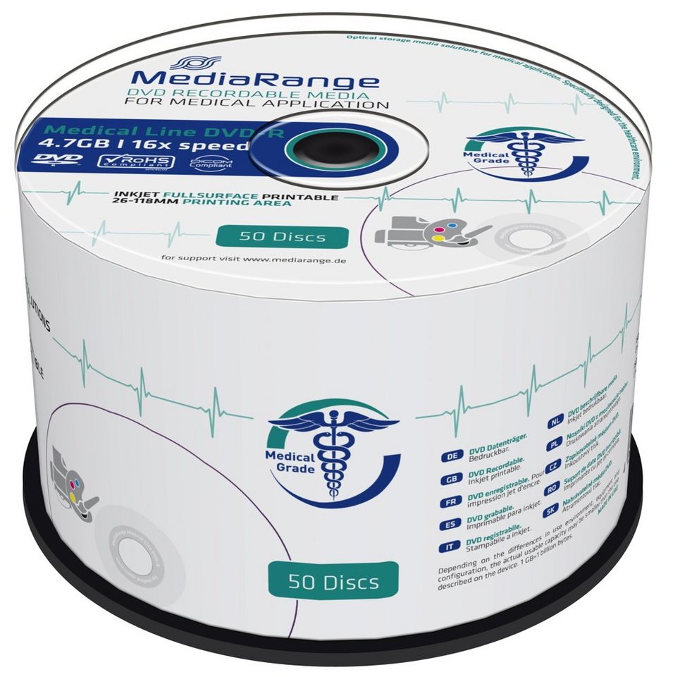 Mediarange DVD-Rohling 50 Rohlinge DVD-R full printable Medical Line 4,7GB 16x Spindel von Mediarange