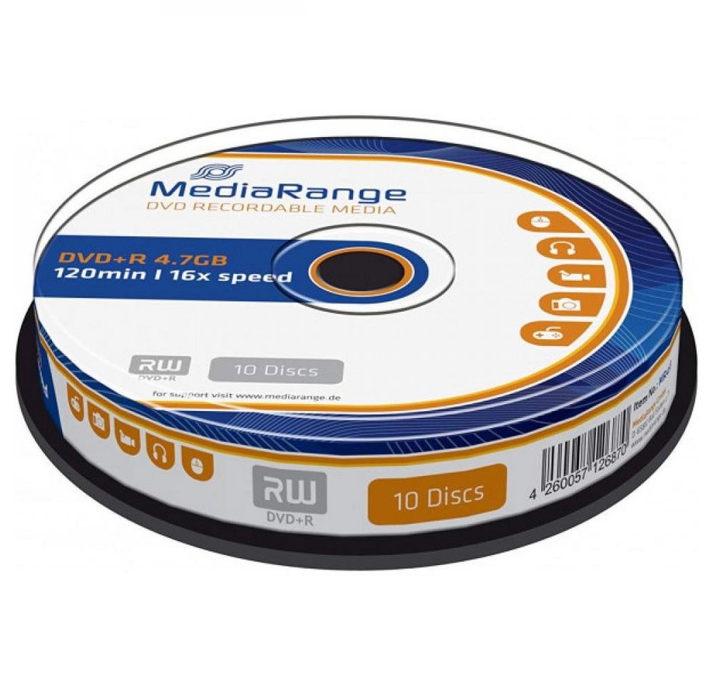 Mediarange DVD-Rohling MediaRange MR453 DVD+R Rohlinge 4,7GB, 16x Speed, 10-er Spindel von Mediarange