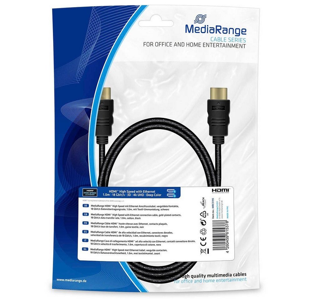 Mediarange MediaRange HDMI High Speed Ethernet Anschlussk. 18Gibt/s 1m Netzwerk-Adapter von Mediarange