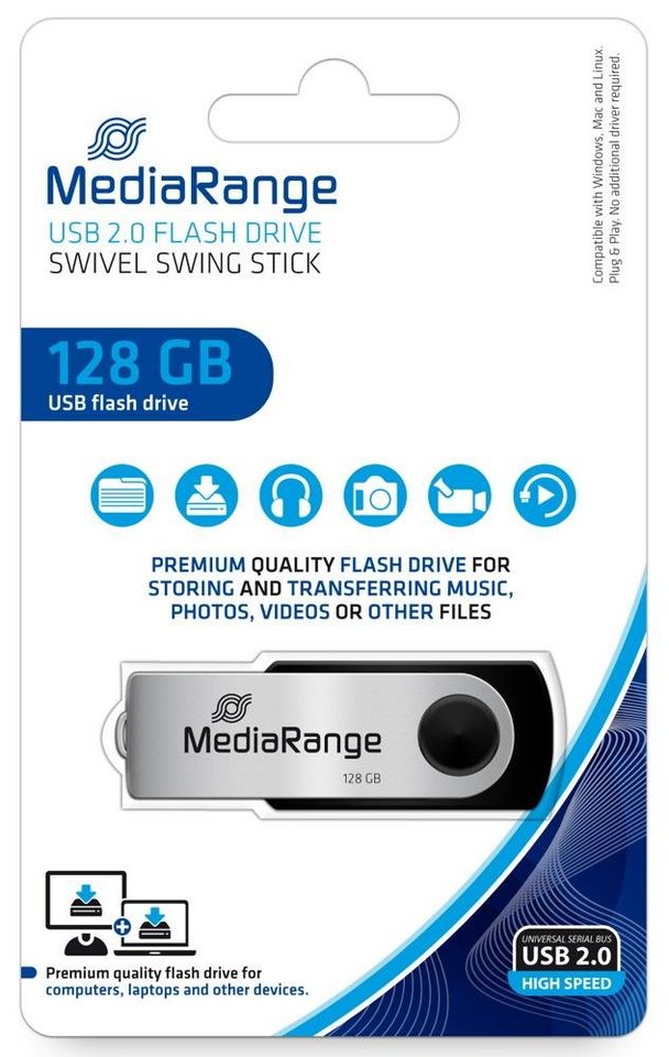 Mediarange Mediarange USB Stick 128GB Speicherstick Swivel Swing silber USB-Stick von Mediarange