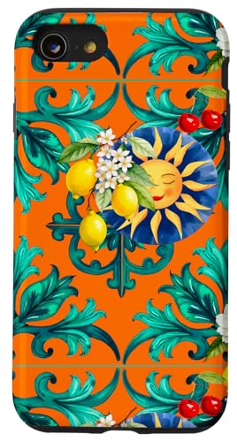 Hülle für iPhone SE (2020) / 7 / 8 Sizilianische Sonne, Zitrone, bunt, sizilianische Kunst von Mediterranean art