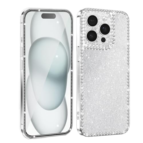 Handyhülle für iPhone 12 Pro Max, Bling Strass Diamant Glitter Schutzhülle mit SchutzfolieGlas, Transparent TPU Bumper Kameraschutz Case Cute Glänzend Sparkle Crystal Hülle für Frauen und Mädchen von Meeter