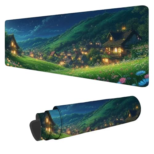 Gaming Mauspad XXL 1200x600x3mm Baum Mousepad Groß Schreibtischunterlage Mauspad Dorf,Mouse Pad mit Vernähten Kanten,Wasserdicht und rutschfest for Home Desk Office Deko,Geschenke von Mefooge