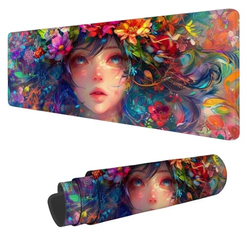 Gaming Mauspad XXL 1200x600x3mm Blume Mousepad Groß Schreibtischunterlage Mauspad Mädchen,Mouse Pad mit Vernähten Kanten,Wasserdicht und rutschfest for Home Desk Office Deko,Geschenke von Mefooge