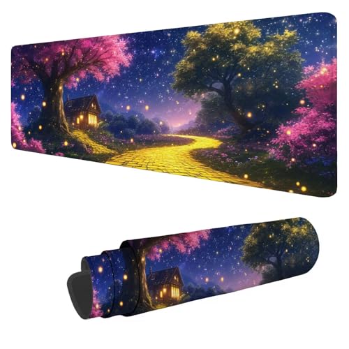 Gaming Mauspad XXL 800x300x3mm Rosa Mousepad Groß Schreibtischunterlage Mauspad Landschaft,Mouse Pad mit Vernähten Kanten,Wasserdicht und rutschfest for Home Desk Office Deko,Geschenke von Mefooge