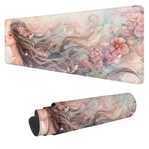 Mauspad Rosa,Mausepad XXL 1000x500x3mm Gaming Mauspad Mädchen,Großes Mousepad mit vernähten Kanten,Anti-Rutsch Gummibasis Schreibtischunterlage,Verbessert Präzision und Geschwindigkeit von Mefooge