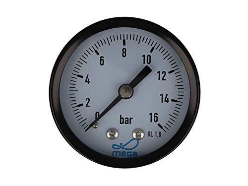 MEGA Druckmanometer 0-16 bar - 1/4 Zoll Anschluss nach Hinten Axial Ø 50 mm von Mega Group