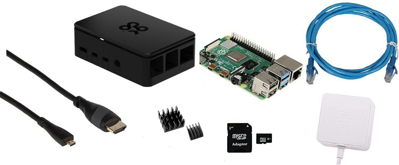 MegaComputerWorld Raspberry Pi 4B 2GB, 4GB, 8GB/Netzteil/Gehäuse/32GB/HDMI/LANkabel Mini-PC (4GB GB RAM) von MegaComputerWorld