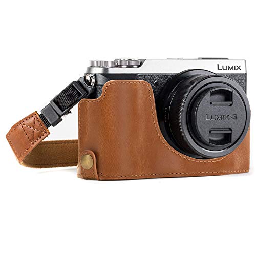 MegaGear MG974 Ever Ready Leder Kamera Halbtasche mit Trageriemen und Batteriezugang für Panasonic Lumix DMC-GX85, GX80 Hellbraun von MegaGear