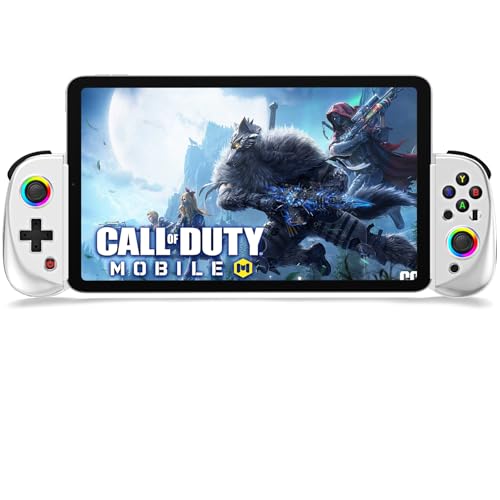 Megadream Game Controller für iPad/Tablet, Mobile Wireless Gamepad für iPhone Bluetooth RGB Telescopic Joystick für Android/iOS/PC/Smart Phones für 13-25cm Perfekt für COD/Genshin, Direct Play-Weiß von Megadream