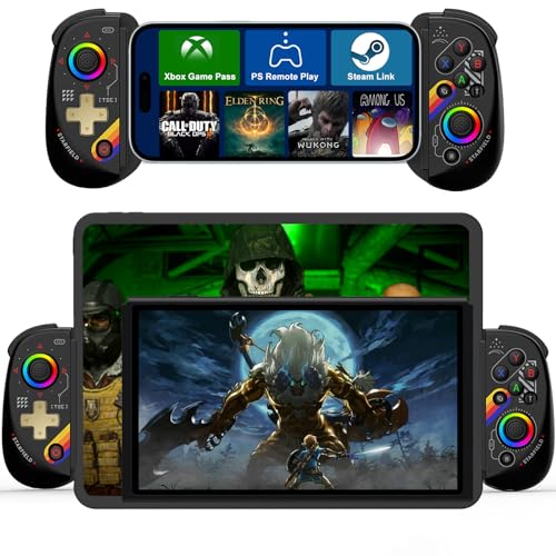 Megadream Game Controller für iPad/Tablet, Mobiles Wireless Gamepad, Bluetooth RGB Teleskop Joystick für Android/iOS/PC/Smartphones, 13-25cm, für COD/Genshin (Starry Star schwarz) von Megadream