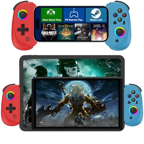 Megadream Game Controller für iPad/Tablet, Mobiles Wireless Gamepad, Bluetooth RGB Teleskop Joystick für Android/iOS/PC/Smartphones, 13-25cm, für COD/Genshin (rot+blau) von Megadream