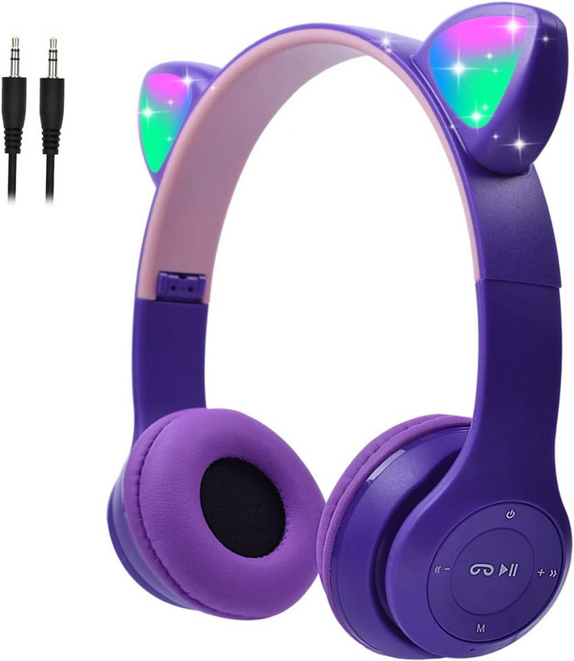 Megadream Süßes LED-Design Kinder-Kopfhörer (Der Kopfhörer kann als kabelgebundenes Headset, Bluetooth-Headset oder mit einer TF-Karte verwendet werden, ideal für verschiedene Anwendungen., Vielseitige Mit Katzenohren und bunten LED-Lichtern Musikhören Tanzen) von Megadream