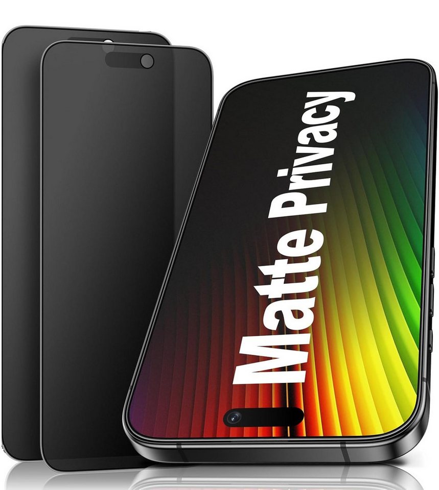 Megaphonic Displayschutzglas 2 Stück Matte Privacy Schutzglas 6D Komplett Abdeckung für iPhone 16-15-14-13 Serie alle Modelle, 9H gehärtes Glas von Megaphonic