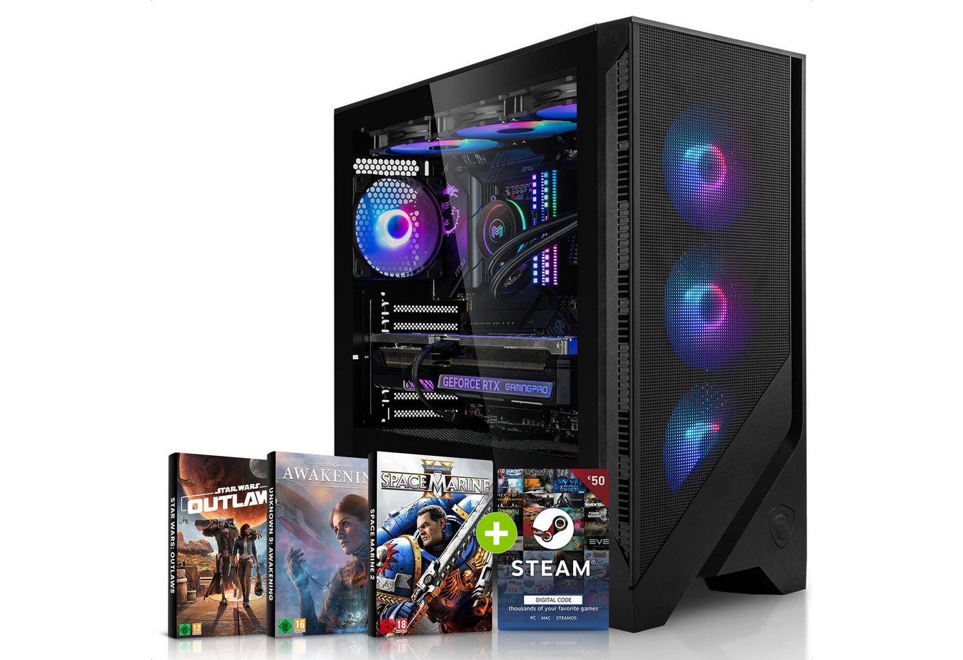 Megaport Gaming-PC (AMD Ryzen 7 7800X3D, GeForce RTX 4080 Super 16GB, 32 GB RAM, 1000 GB SSD, Wasserkühlung, Powered by MSI) von Megaport