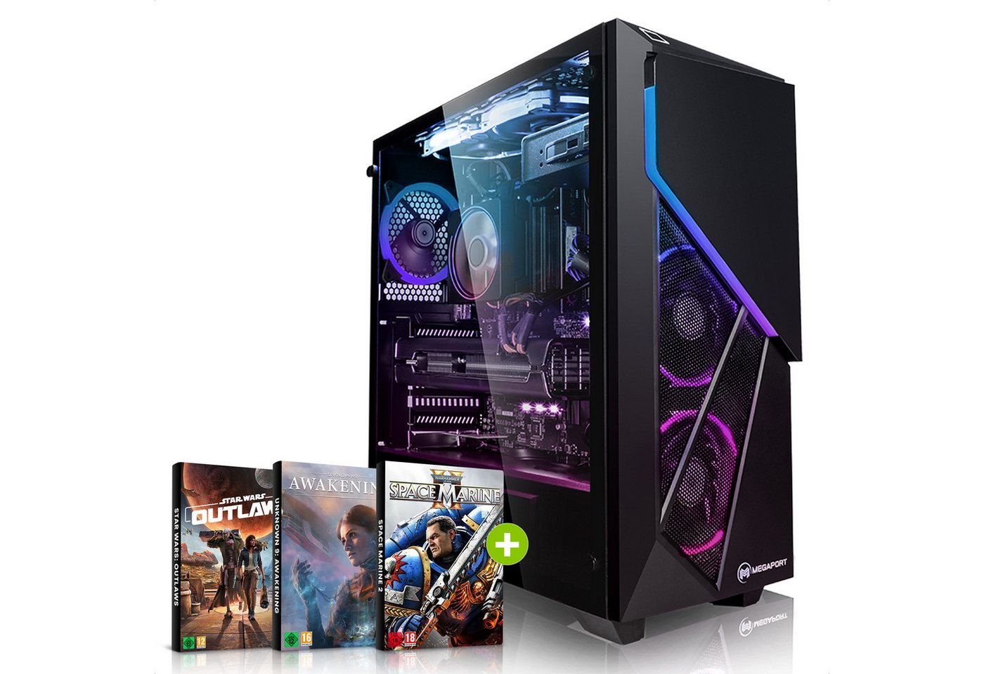 Megaport Gaming-PC (AMD Ryzen 7 9700X, GeForce RTX 4070 Super 12GB, 32 GB RAM, 1000 GB SSD, Luftkühlung, Windows 11, WLAN) von Megaport