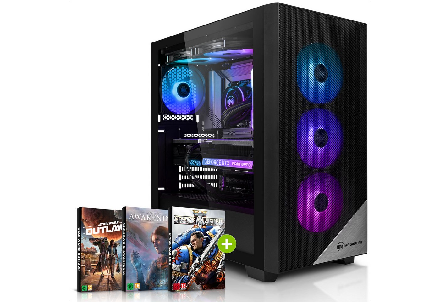 Megaport Gaming-PC (AMD Ryzen 7 9700X, GeForce RTX 4080 Super 16GB, 32 GB RAM, 1000 GB SSD, Luftkühlung, Windows 11, WLAN) von Megaport