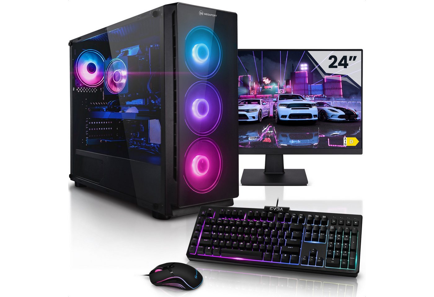 Megaport PC-Set (24 Zoll, AMD Ryzen 5 8500G, AMD Radeon, 32 GB RAM, 1000 GB SSD, Luftkühlung) von Megaport