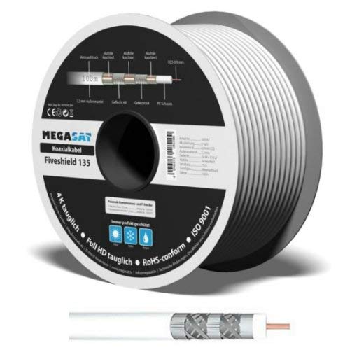 Megasat Koaxialkabel Sat Kabel 135 Fiveshild 5 Fach abgeschirmt 7mm UHD tauglich Vollkupfer 20 Meter von Megasat