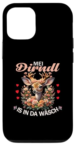 Hülle für iPhone 14 Pro Damen Trachtenshirt Goldener Hirsch Blumen Rehkitz Trachten von Mei Dirndl is in da Wäsch Reh Trachtenbluse Damen