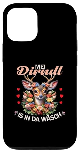 Hülle für iPhone 15 Damen Trachtenshirt Goldener Hirsch Blumen Rehkitz Trachten von Mei Dirndl is in da Wäsch Reh Trachtenbluse Damen