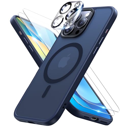 Meifigno 4 in 1 Entwickelt für iPhone 16 Pro Hülle 6,3 Zoll, [Kompatibel mit MagSafe] [1 Hülle, 2 Schutzfolien, 1 Kamera-Schutzfolie] Militärischer Schutzhülle Case, Blau von Meifigno