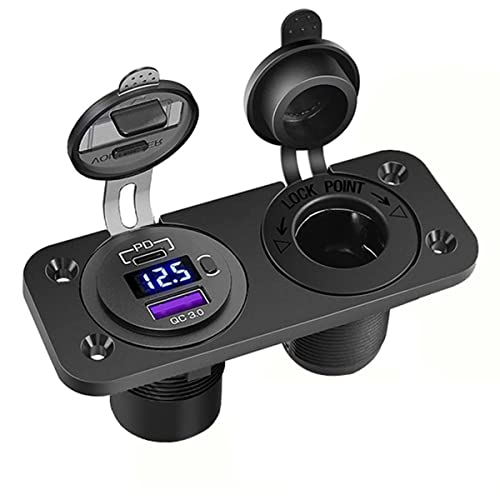 Auto Ladegerät Schalttafel, 12V-24 QC3.0 USB Port +PD Port Ladebuchse Mit EIN/AUS Schalter + Zigarettenanzünder Adapter+ Voltmeter + ON/Off Schalter Toggle Panel (2 Loch Panel) von Meijeegu