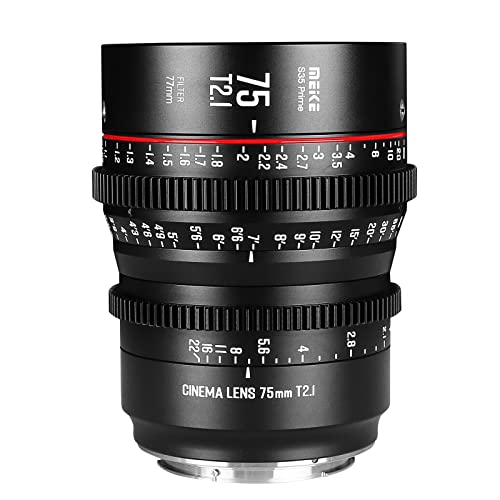 Meike 75 mm T2.1 S35 Weitwinkelobjektiv für Canon EF Mount und Cine Camcorder EOS C100 Mark II, EOS C200, EOS 300 Mark II, EOS C300 Mark III, Zcam E2-S6 6K von Meike