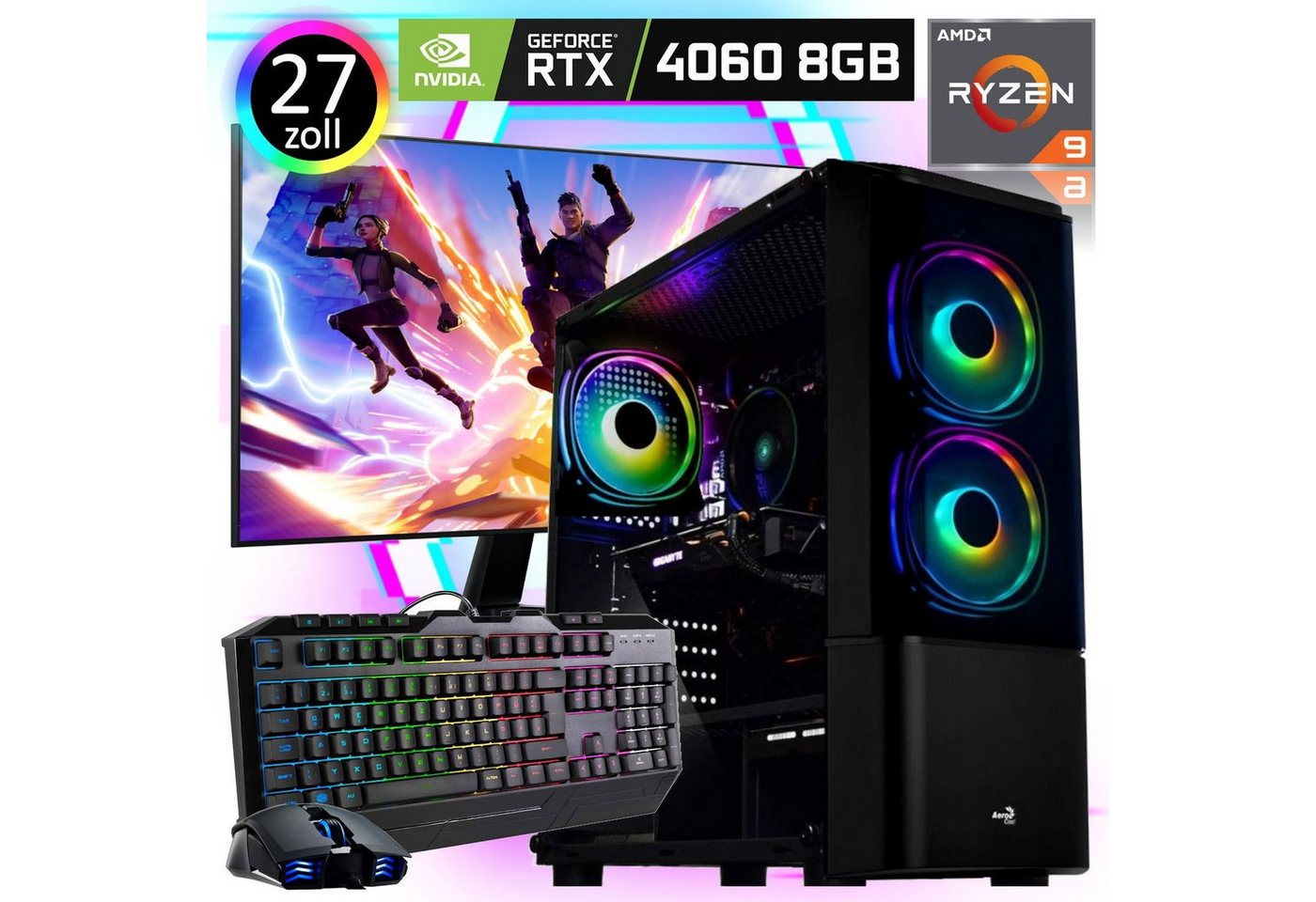 Meinpc ProSet 5900X RTX 4060 2K Gaming-PC-Komplettsystem (27,00", AMD Ryzen 9 5900X, Nvidia GeForce RTX 4060 8GB, 32 GB RAM, 1000 GB SSD, RGB) von Meinpc