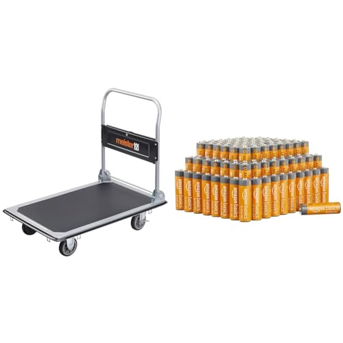 Meister Plattformwagen Klappbar Bis 300 kg Tragkraft Feststellbremse/Transporthilfe mit Lenkrollen/Klappwagen aus Stahl / 8985540 & Amazon Basics AA-Alkalibatterien von Meister