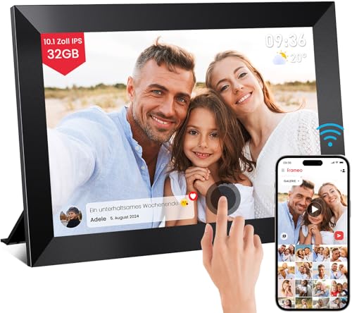 Mejasg 10,1 Zoll Digitaler Bilderrahmen WLAN mit 32GB Speicher, 1280×800 LCD-Touchscreen Elektronischer Bilderrahmen mit Automatische Rotation, Digital Photo Frame für Bilder und Videos Sofort Teilen von Mejasg